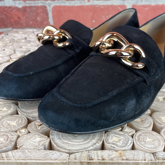 Talbots Cassidy Gold Chainlink Black Suede Loafer 7.5 - Picture 8 of 15